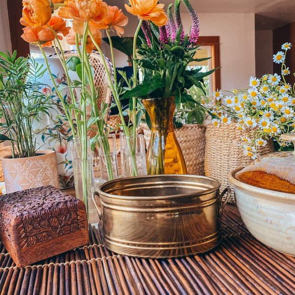 Vintage Other - Mini Brass Decorative Metal Bin Plants + Decor